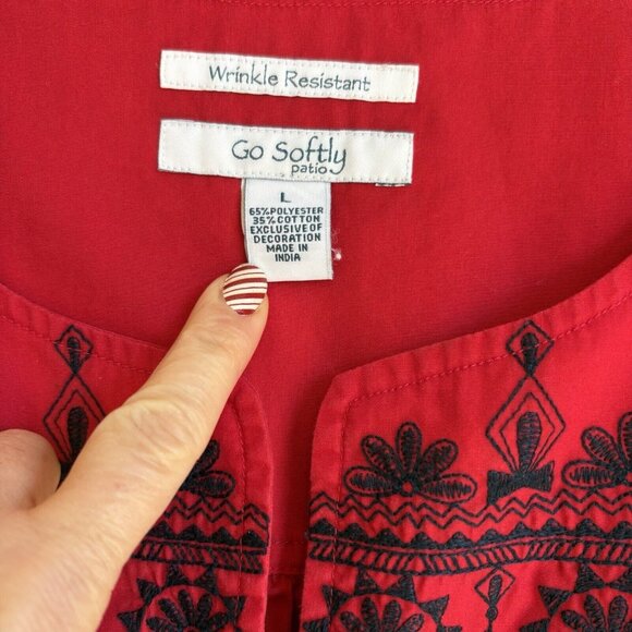 Go Softly Patio House Dress Women Red Large Muu Muu Embroidered - Picture 3 of 3